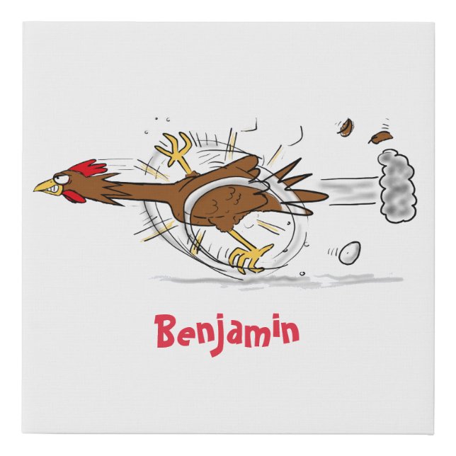 Funny running cool chicken cartoon illustration faux canvas print (Front)