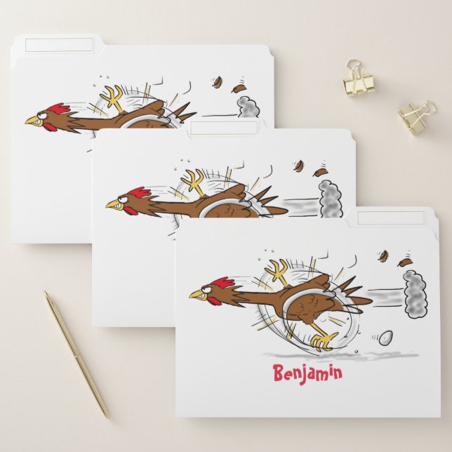 Funny running cool chicken cartoon illustration file folder (Set)