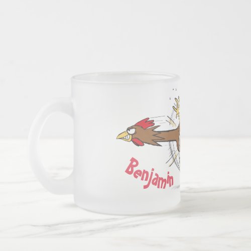 Funny running cool chicken cartoon illustration frosted glass coffee mug