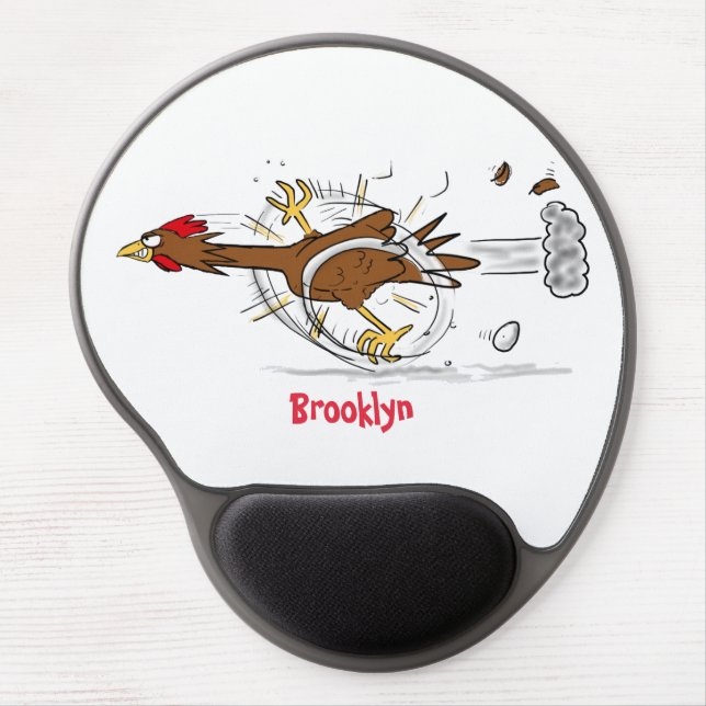 Funny running cool chicken cartoon illustration gel mouse pad (Front)