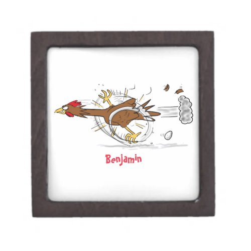 Funny running cool chicken cartoon illustration gift box
