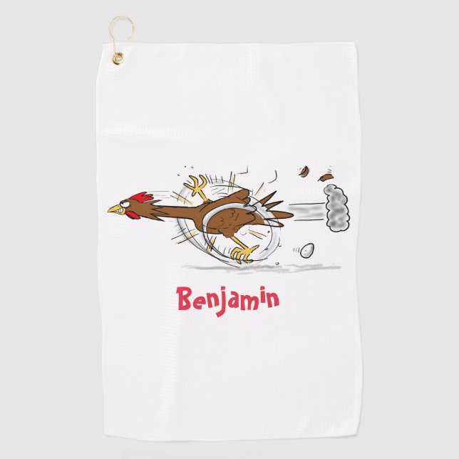 Funny running cool chicken cartoon illustration  golf towel (Front)