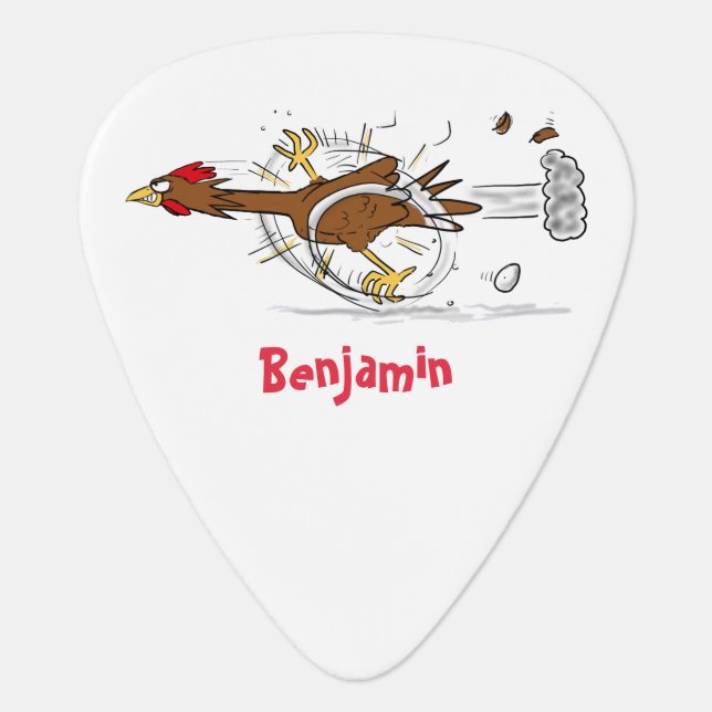 Funny running cool chicken cartoon illustration guitar pick (Front)