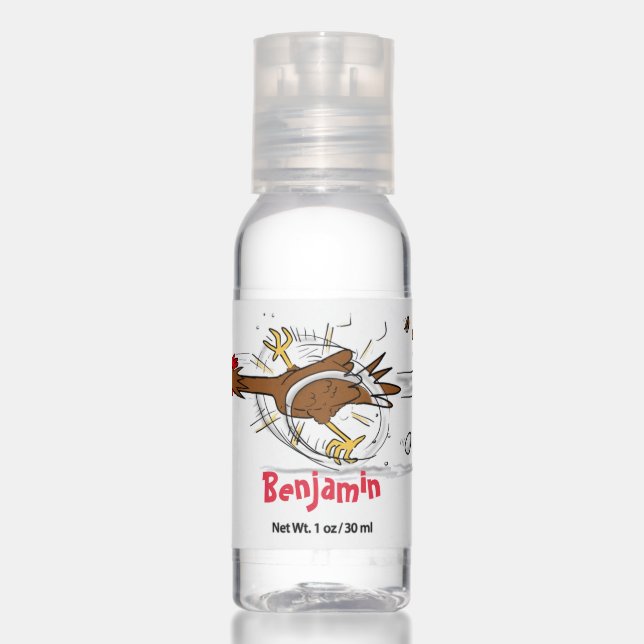 Funny running cool chicken cartoon illustration hand sanitizer (Front)