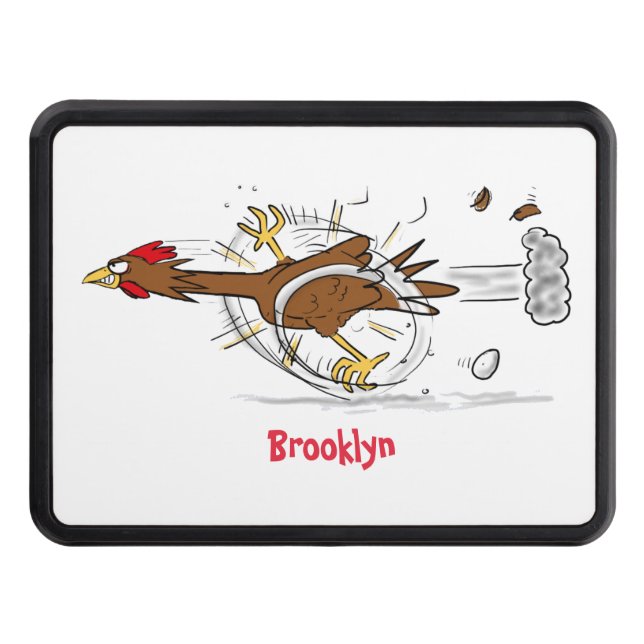 Funny running cool chicken cartoon illustration hitch cover (Front)