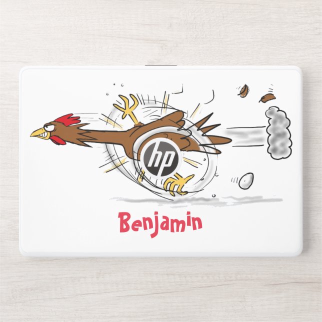 Funny running cool chicken cartoon illustration HP laptop skin (Front)