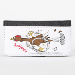 Funny running cool chicken cartoon illustration iPhone x wallet case