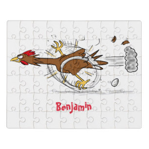 Funny running cool chicken cartoon illustration jigsaw puzzle