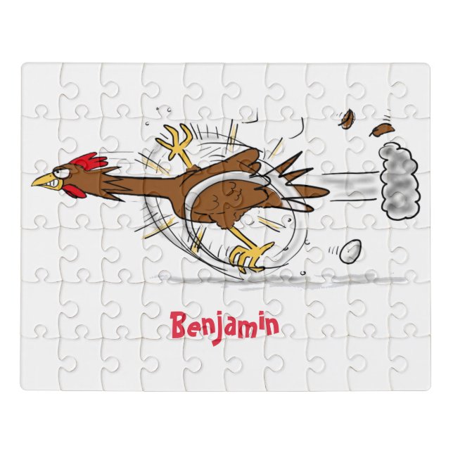 Funny running cool chicken cartoon illustration jigsaw puzzle (Puzzle Horizontal)