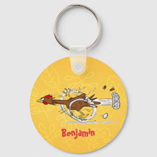 Funny running cool chicken cartoon illustration keychain