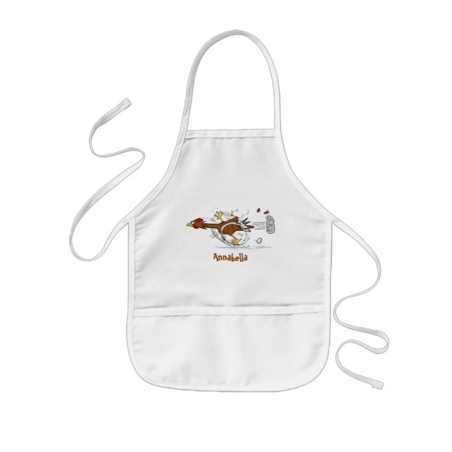 Funny running cool chicken cartoon illustration kids' apron (Front)