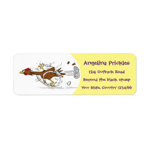 Funny running cool chicken cartoon illustration label