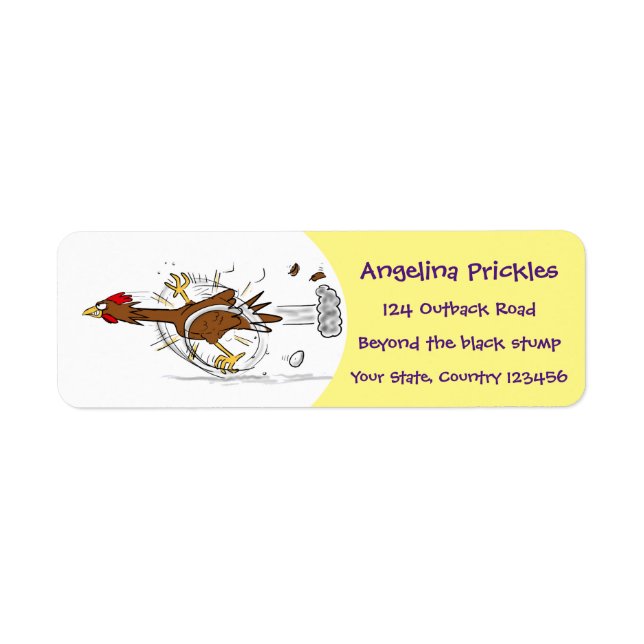 Funny running cool chicken cartoon illustration label (Front)
