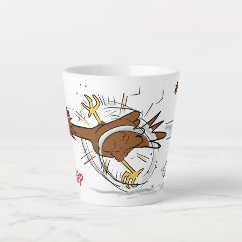 Funny running cool chicken cartoon illustration latte mug