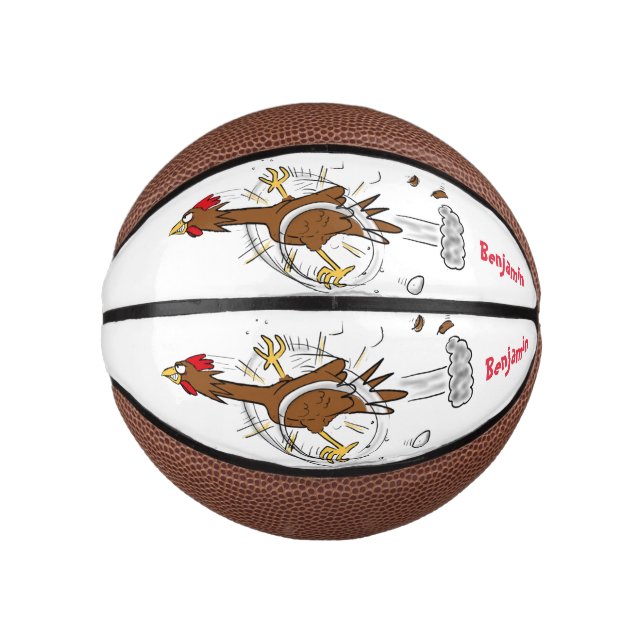 Funny running cool chicken cartoon illustration mini basketball (Front)