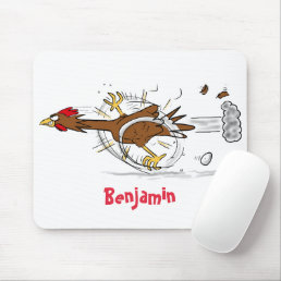 Funny running cool chicken cartoon illustration mouse pad