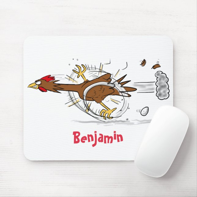 Funny running cool chicken cartoon illustration mouse pad (With Mouse)