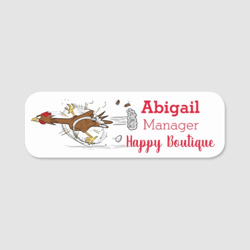 Funny running cool chicken cartoon illustration name tag