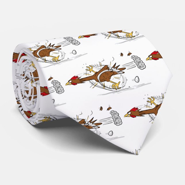 Funny running cool chicken cartoon illustration neck tie (Rolled)