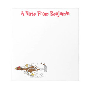 Funny running cool chicken cartoon illustration notepad