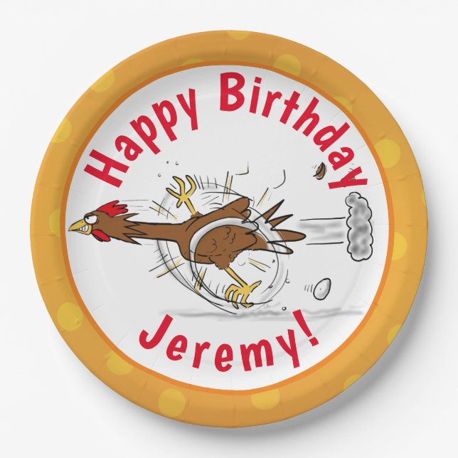 Funny running cool chicken cartoon illustration paper plates (Front)