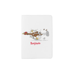 Funny running cool chicken cartoon illustration passport holder