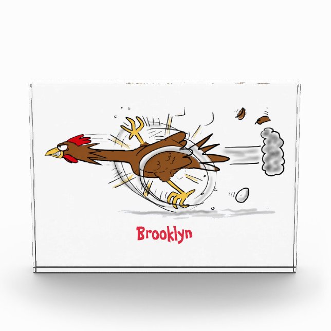 Funny running cool chicken cartoon illustration photo block (Front)