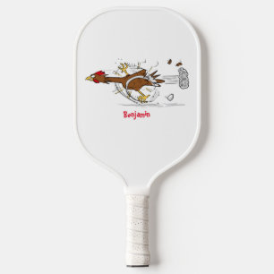 Funny running cool chicken cartoon illustration pickleball paddle