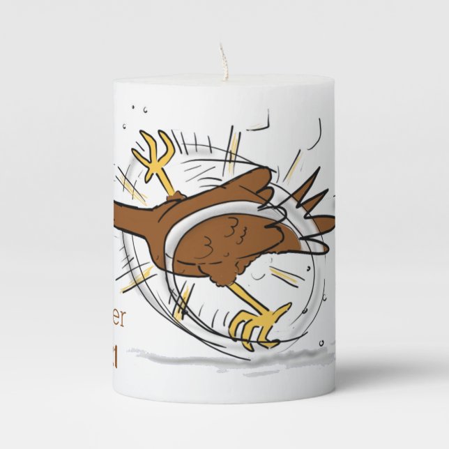 Funny running cool chicken cartoon illustration pillar candle (Front)