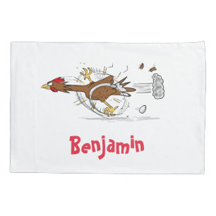 Funny running cool chicken cartoon illustration pillow case