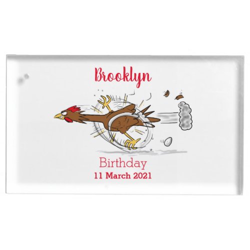 Funny running cool chicken cartoon illustration place card holder
