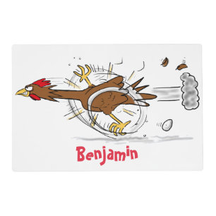 Funny running cool chicken cartoon illustration placemat
