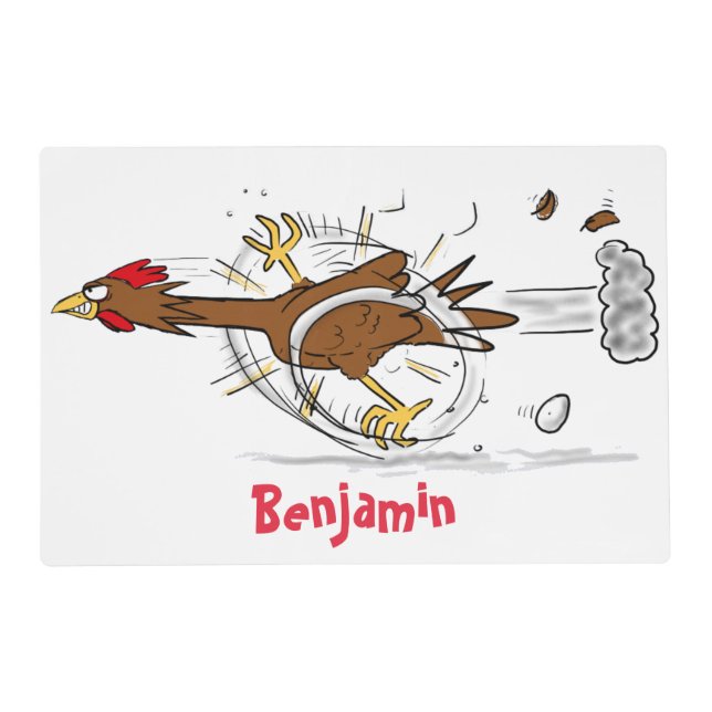 Funny running cool chicken cartoon illustration placemat (Front)