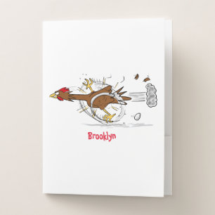 Funny running cool chicken cartoon illustration pocket folder