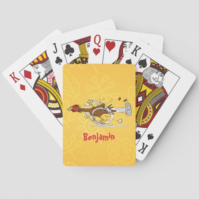 Funny running cool chicken cartoon illustration poker cards (Back)