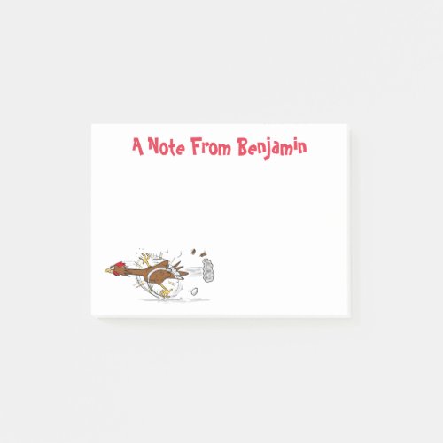 Funny running cool chicken cartoon illustration post_it notes