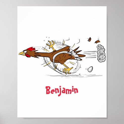 Funny running cool chicken cartoon illustration poster