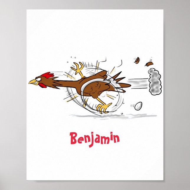 Funny running cool chicken cartoon illustration poster (Front)
