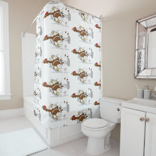 Funny running cool chicken cartoon illustration shower curtain