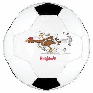 Funny running cool chicken cartoon illustration soccer ball