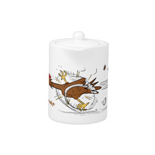 Funny running cool chicken cartoon illustration teapot