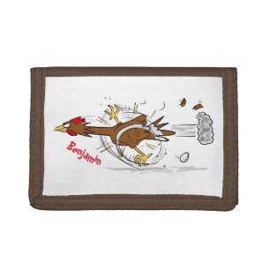Funny running cool chicken cartoon illustration trifold wallet