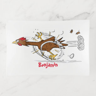 Funny running cool chicken cartoon illustration trinket tray
