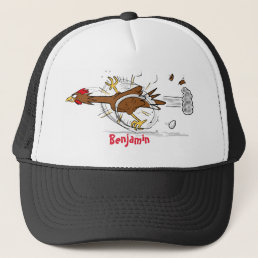 Funny running cool chicken cartoon illustration trucker hat