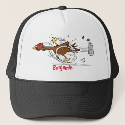 Funny running cool chicken cartoon illustration trucker hat