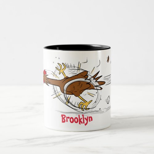 Funny running cool chicken cartoon illustration Two_Tone coffee mug