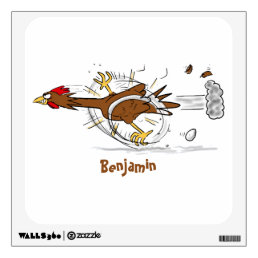 Funny running cool chicken cartoon illustration  wall decal