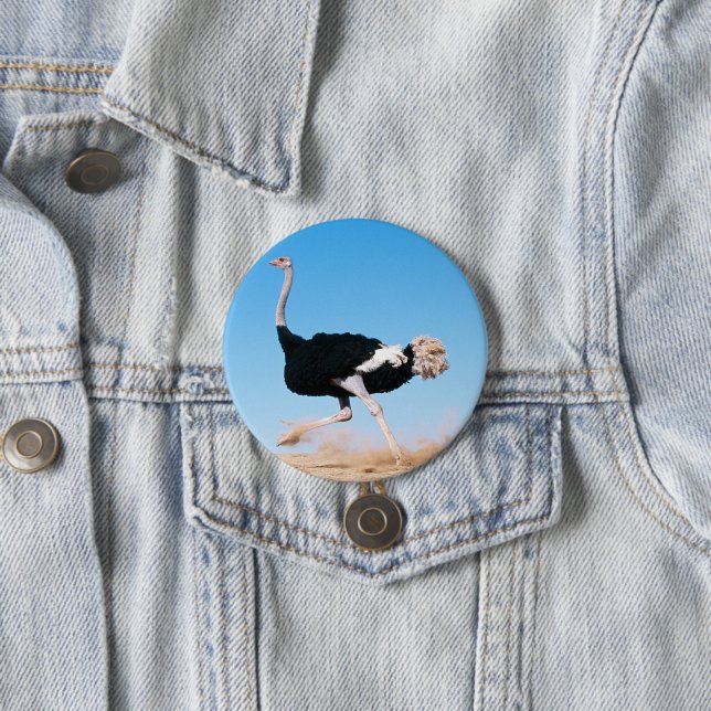 Funny Running Ostrich Photo Pin-Back Button (In Situ)