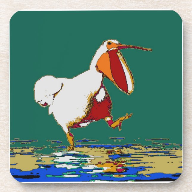 Funny Running Pelican Drink Coaster (Front)
