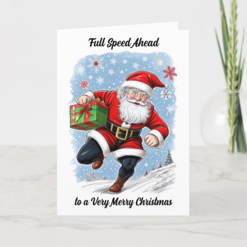 Funny Running Santa Claus Holiday Card